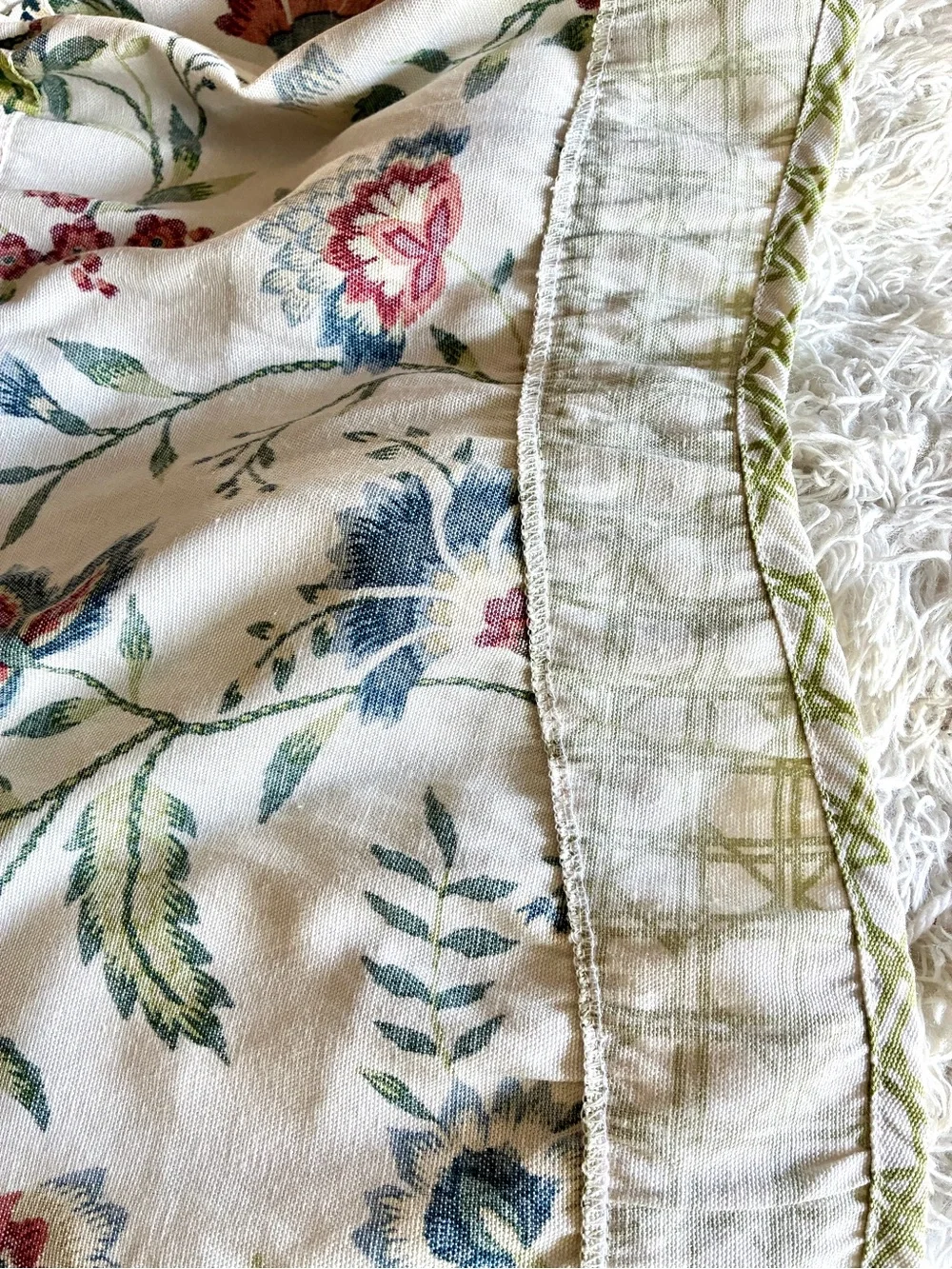 Waverly carolina crewel Floral Valance in Cream Blue, Red Green Accents 50” x 15